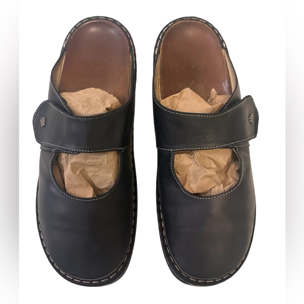 Finn Comfort ‘Stanford’ Black Leather Mary Jane Slip-on Clogs Mules EU41 / US10